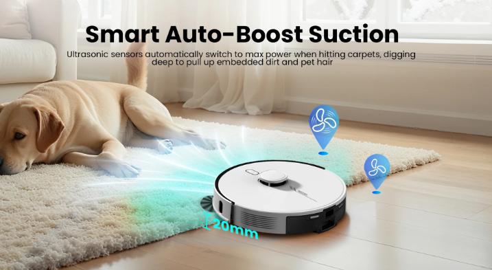 AIRROBO TBT50+ Robot Vacuum and Mop (6000Pa Suction) Ultrasonic Carpet Sensor, 60-Day Self-Cleaning, LiDAR Navigation and Mapping, Voice/App Control, 240min Runtime