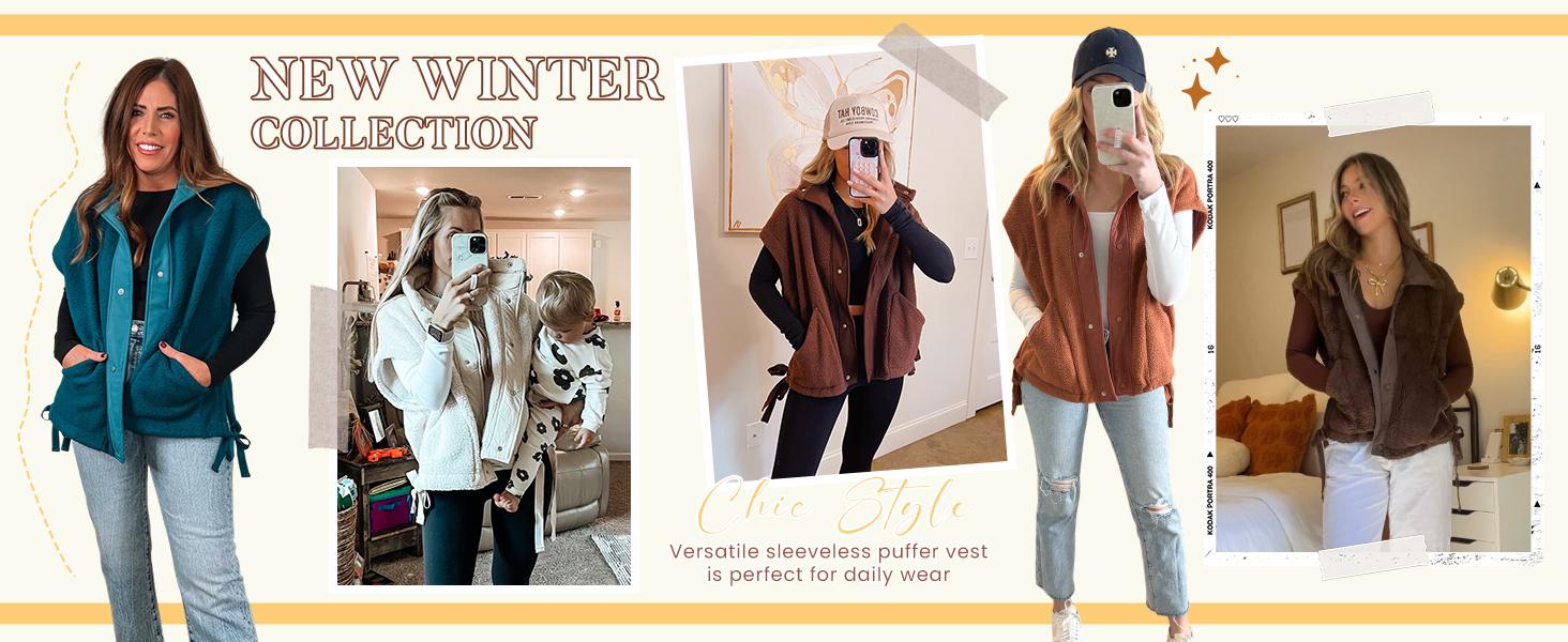 Oversized Sherpa Fleece Vest for Women Cozy Sleeveless Jacket Gilet with Pockets & Button Closure Casual Minimalist Winter Tops fleecevest oversizedfit Women'swear Basic Collared 2026 Spring Springfresh SpringStatements