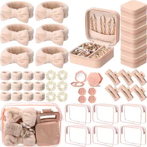 6 set Spa Party Favors for Women & - Pink Sleepover Supplies with Headbands, Wristbands, Scrunchies, Hair Clips, Jewelry Case, Makeup Bags & Mirrors Valentine, Party Events girls  Gift Set  Celebration Prizes