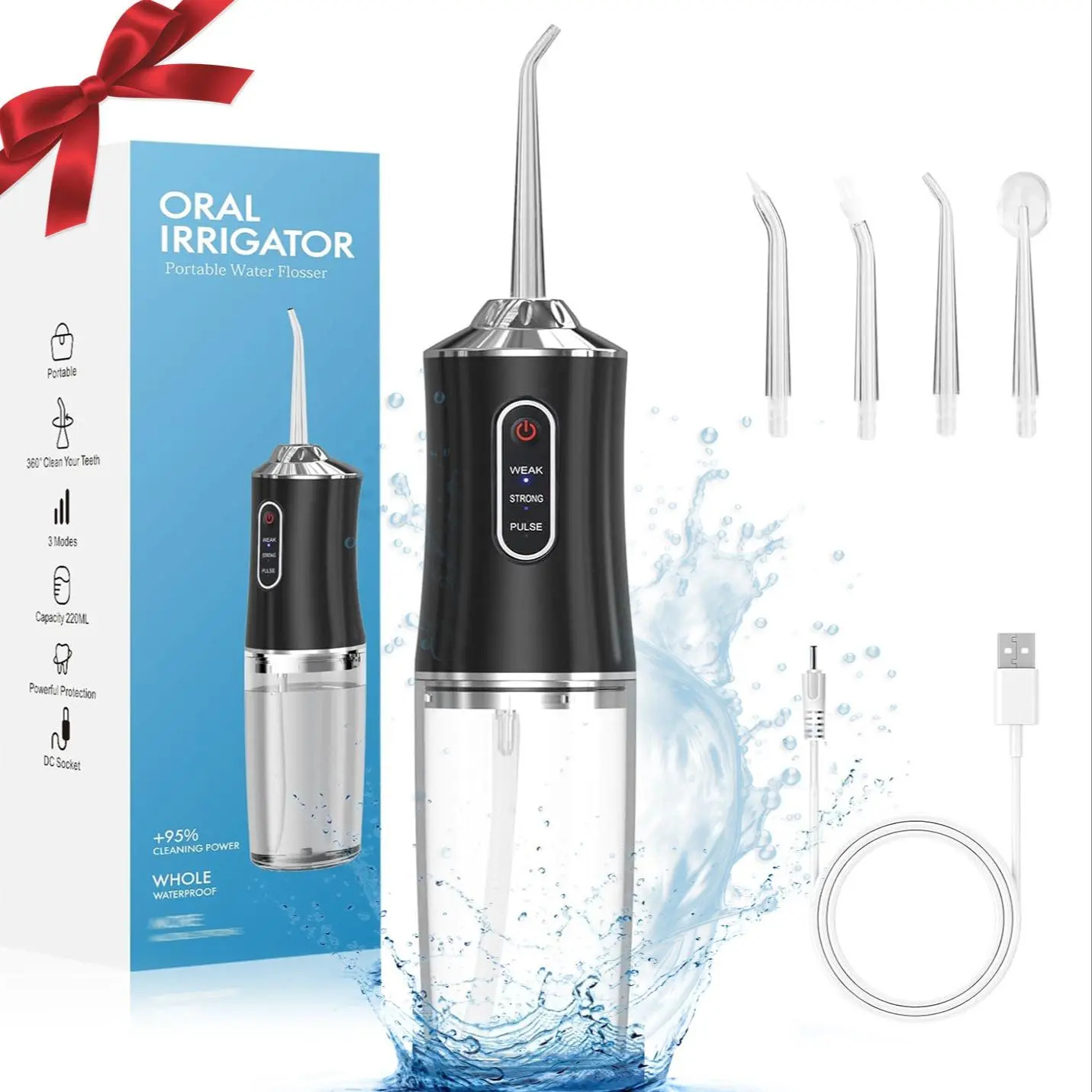 Electric Water Flosser, Portable Rechargeable Oral Irrigator with 3 Modes & Nozzles, Water Flosser for Home & Travel