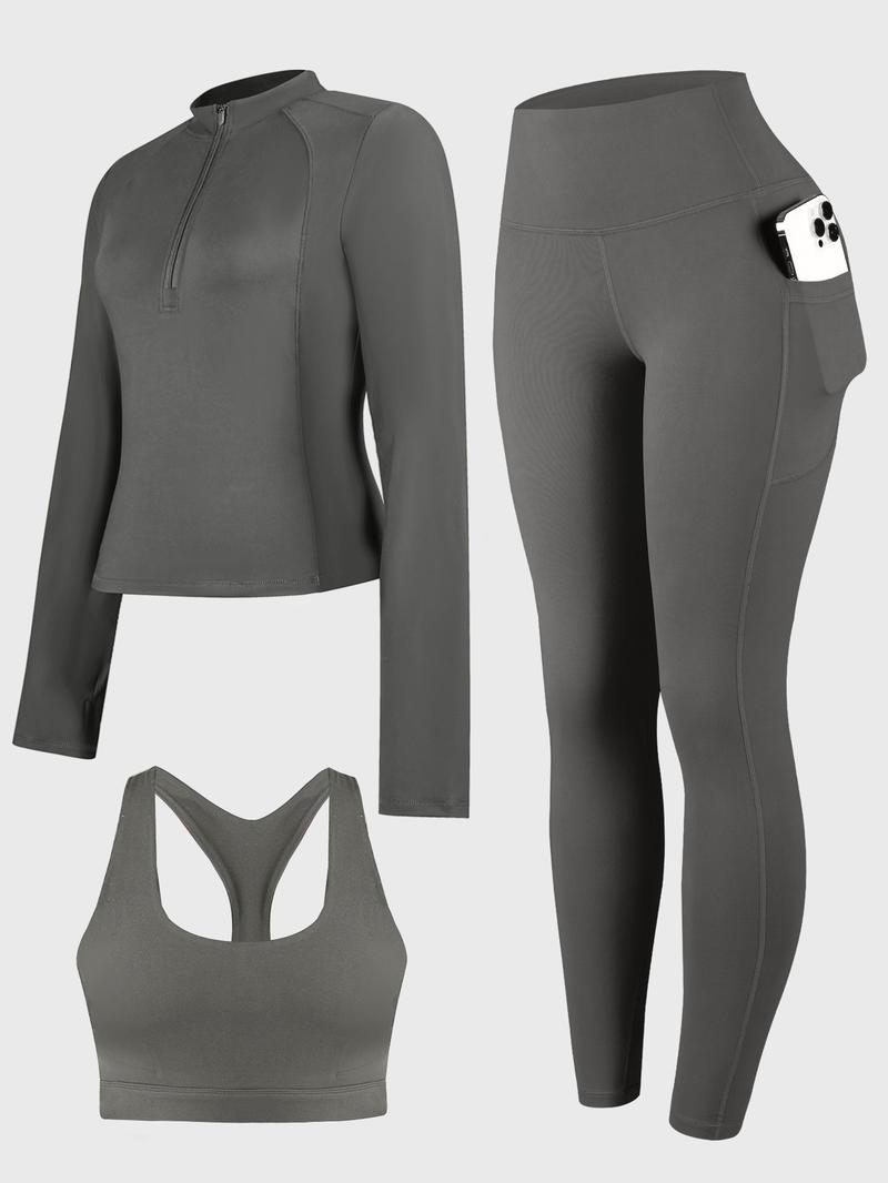 CHRLEISURE Women's Suit Workout Set Yoga Outfit Activewear for Daily Wear with Long Sleeve Top & High-Waisted Leggings