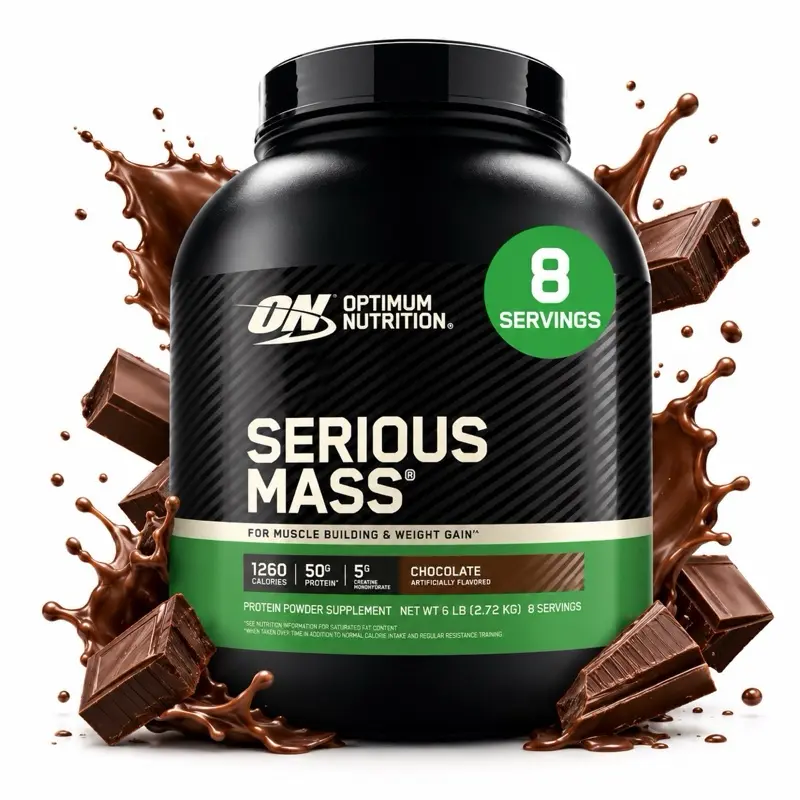 Optimum Nutrition Serious Mass Weight Gainer Protein Powder - Chocolate Flavor, 6 lb (8 Servings), Adults' Creatine Mix Concentrate Drink, Fitness Dietary Supplement for Body Health, Gym Transformation, Boosts Metab