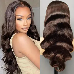 Bling Hair 4# Chocolate Brown Body Wave Wig 13x6 Transparent HD Lace Front Real Hair Wigs Pre Plucked 28 30 32 Inch For Women