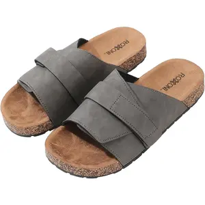 Stylish Flat Sandals for Men - Adjustable Strap, Suede Covered, Molded Faux Cork Midsole, EVA Rubber Sole