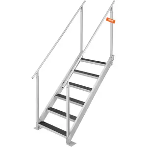 【FathersDayGift】VEVOR Dock Ladder, 43''-51'' Adjustable Height, 500 lbs Load Capacity, Aluminum Alloy 6 Steps Pontoon Boat Ladder with Dual Handrails & Nonslip Rubber Mat, Ideal for Ship/Lake/Pool/Marine Boarding