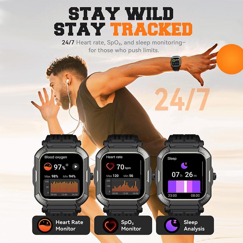 [Spring Deals] Tukio 2026 Military Smart Watch for Men 1.91'' Fitness Tracker with IP68 Waterproof Step Counter Sleep Monitor 110+ Sport Modes Compatible with Android & iPhone Wearable