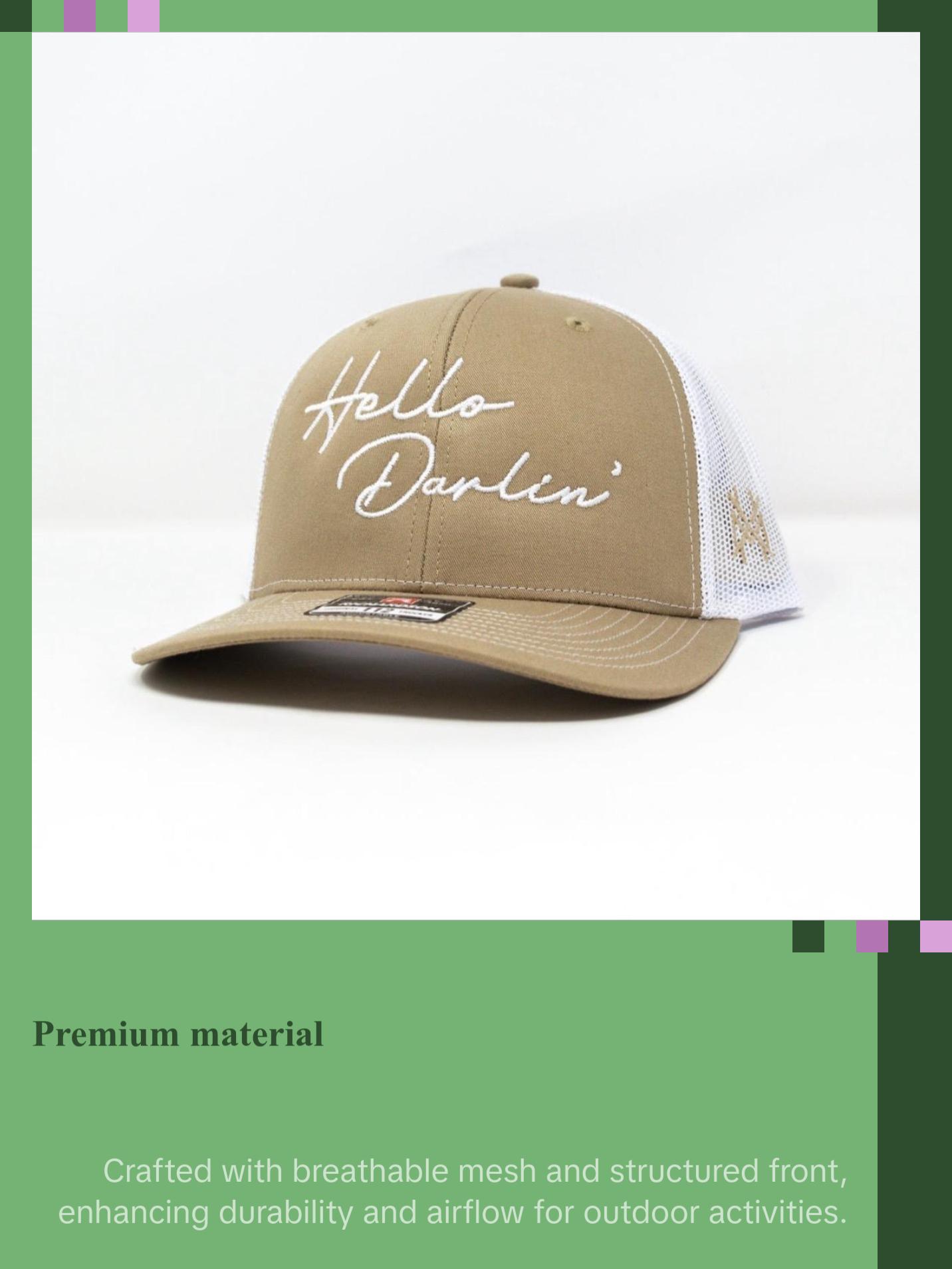 Hello Darlin' MadHatter's Embroidered Snapback Adjustable (Fits Up To A Size 8 Head) Premium Trucker Hat