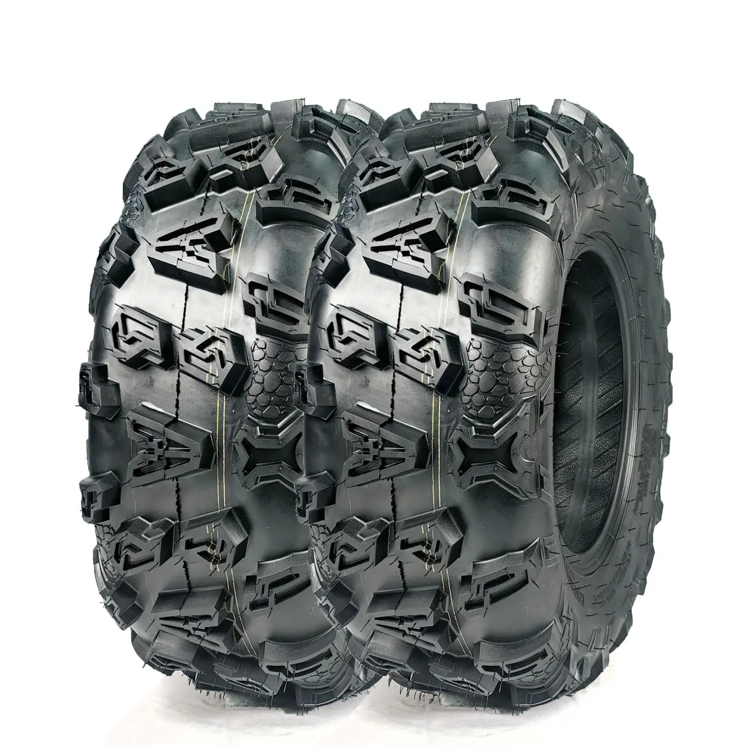 New Upgraded 2pcs AT25X10-12 Pack of 2 25x10-12 ATV Tires, 4PR Tubeless All-Terrain Off-Road Tire, 17 mm Treads Depth, Max Load 290 Lb, Speed Rating f, for 12 in Rim (Rim Not Included)