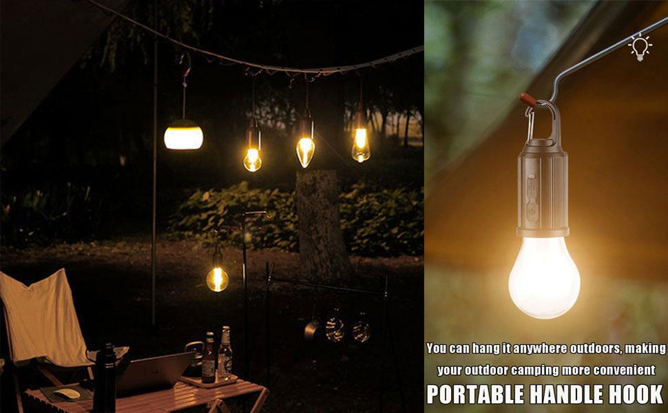 Solar LED Camping Lights with Hook – Type-C Rechargeable, IPX4 Waterproof, 3 Lighting Modes (High/Low/Strobe), 18650 Lithium Battery, Solar-Powered, Sleek Design– Portable, Durable Tent Lights for Hiking,Backpacking,Adventures,Hurricane Emergency Lighting