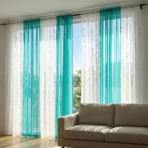 Window Wear 8 Panels 52X84 Inches. Customized package. 4 panels are Dolly fabric embroidered curtains, 4 panels are 540D fabric chiffon. All have rod-in-head design.  curtains enhances indoor aesthetics. FT7433 + L21 Interior Decoration Accessories