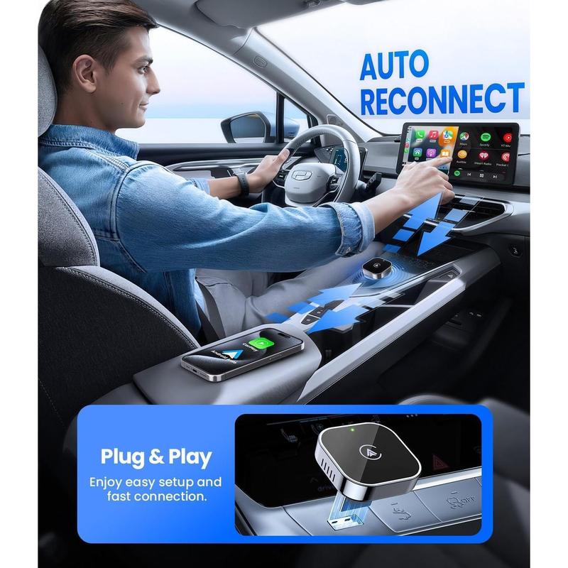 2 in 1 Wireless CarPlay and Android Auto Adapter, Easy Setup Plug and Play, Fast Seamless Use Supports 1000+ Car's with Built-in Wired Car Play/Android Auto, Compact Sleek Design Car Adapter，Fast Auto-Reconnect,bluetooth, iphone