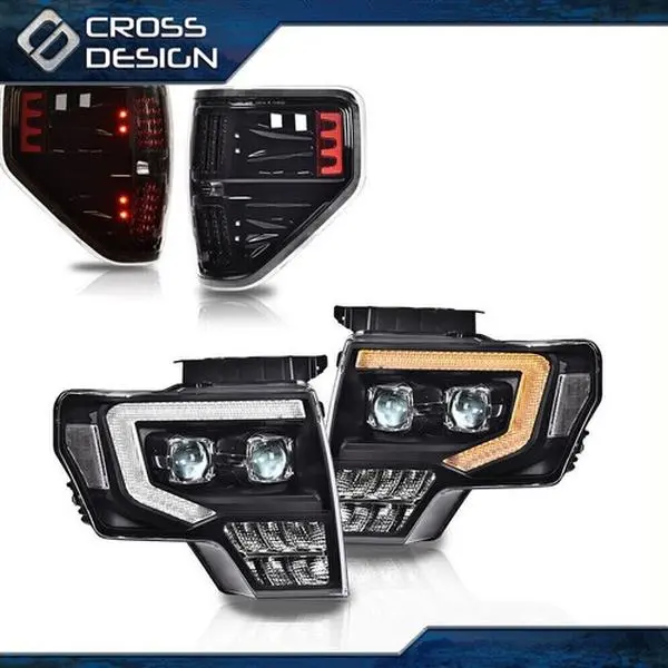 CROSSDESIGN Car LED Headlight Kit - Dual LED Projector Headlights, Tail Lights for 2009-2014 Ford F150 Pickup, Led Lights