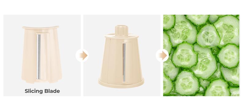 SUSTEAS Vegetable Food Chopper with 5 Replaceable Blades, Powerful Suction Cup Base, 18/10 Stainless Steel, BPA Free,  Kitchen Gadgets Cooking Cutting Multifunctional Cabbage Grater Utensils Beige