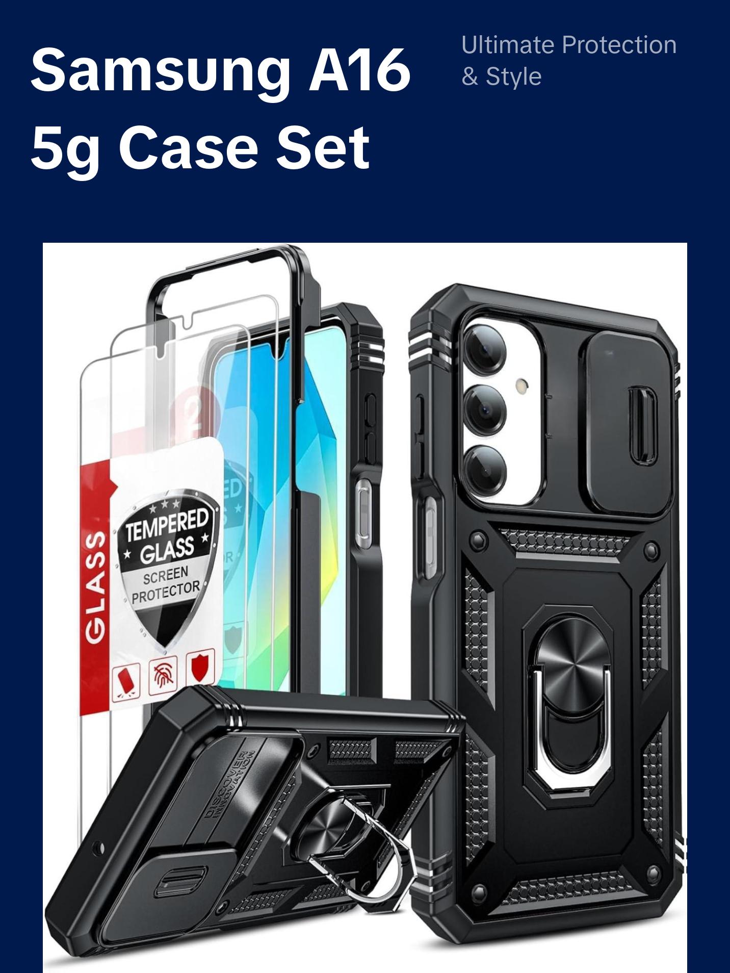 Sansumg Galaxy A16-5G Phone Case: Galaxy A16 5G Screen Protector [2 Packs] with Camera Cover, Military-Grade Heavy Duty Protection Cell Android Basic Funda para Samsung Galaxy A 16 5G Phone, Black