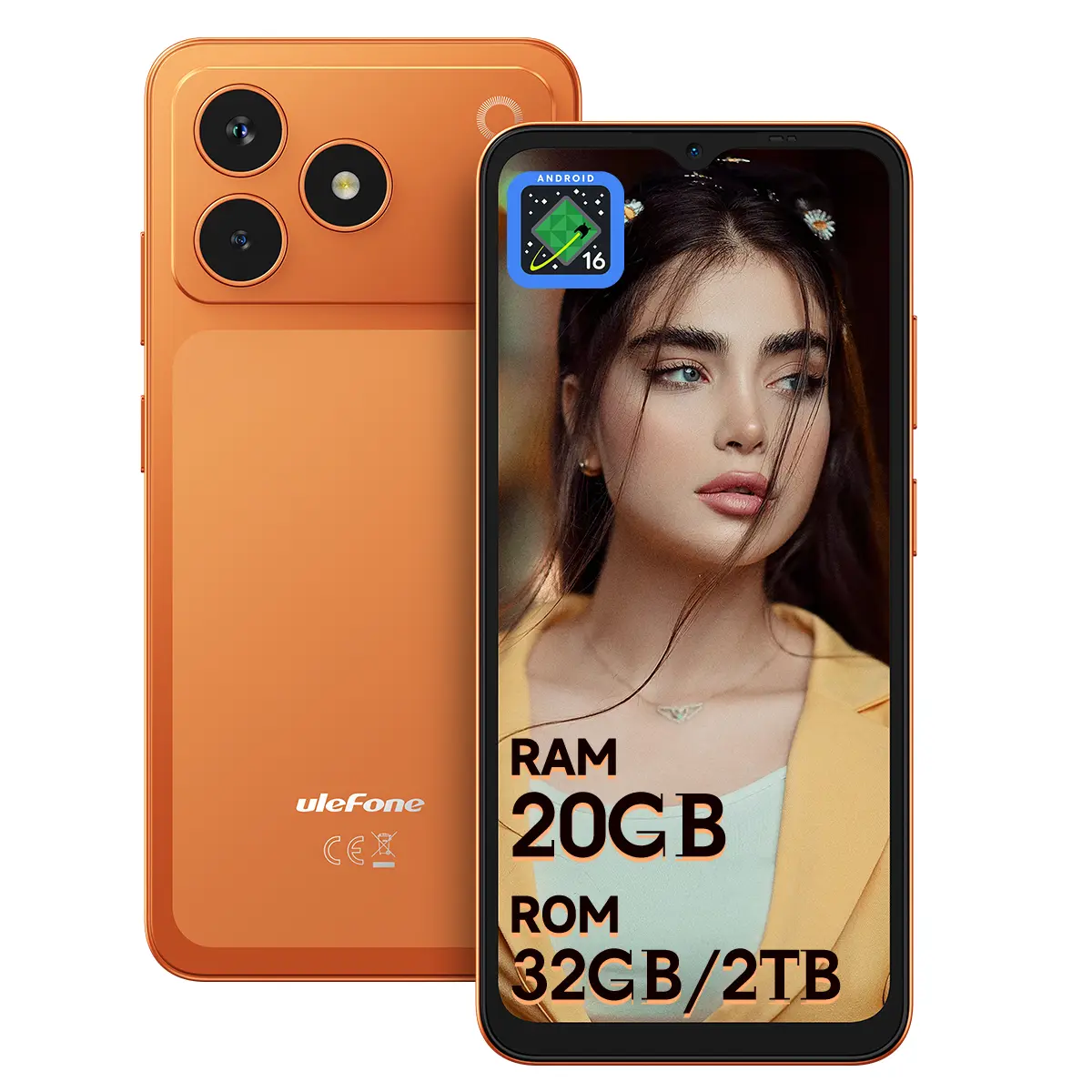 Ulefone Note 23 4G Android 16 Go Cell Phone, 20GB (3GB+17GB Virtual), 32GB 6.56" 90Hz Screen Unlocked Smartphone, Unisoc T7100/2TB Expandable/3-Card Slot/Face Unlock/GPS/Glonass/Galileo, USB-C