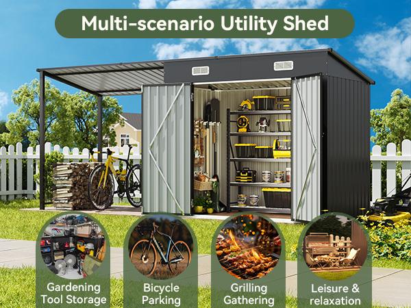 Aoxun 6x4FT Outdoor Storage Shed & Hardtop Gazebo Combo, 12x4FT Metal Lean to Shed with Open-Sided Pergola, 2-in-1 Durable Garden Tool Shed for Patio, Backyard, Deck