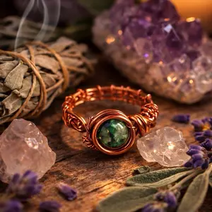 Indian Agate Copper Energy Ring – Handcrafted