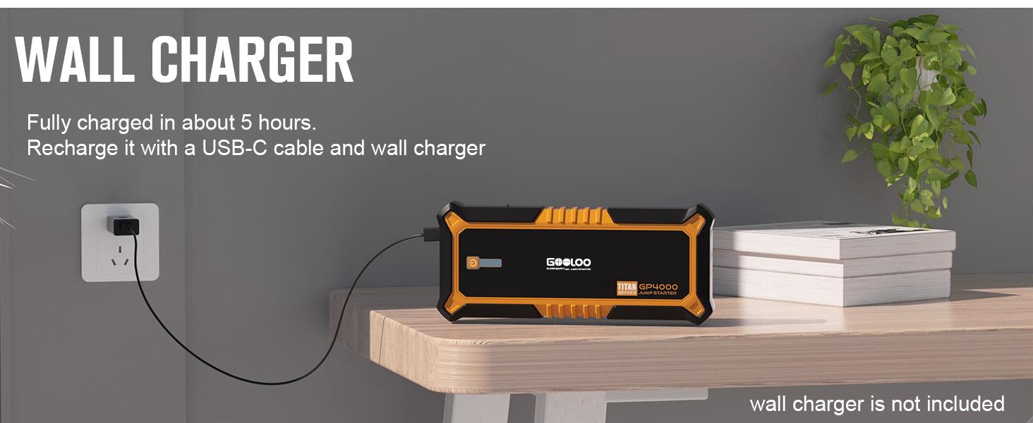 GOOLOO GP4000 4000A Car Jump Starter  Peak Current, SuperSafe 12V Lithium, Portable with USB Quick Charge