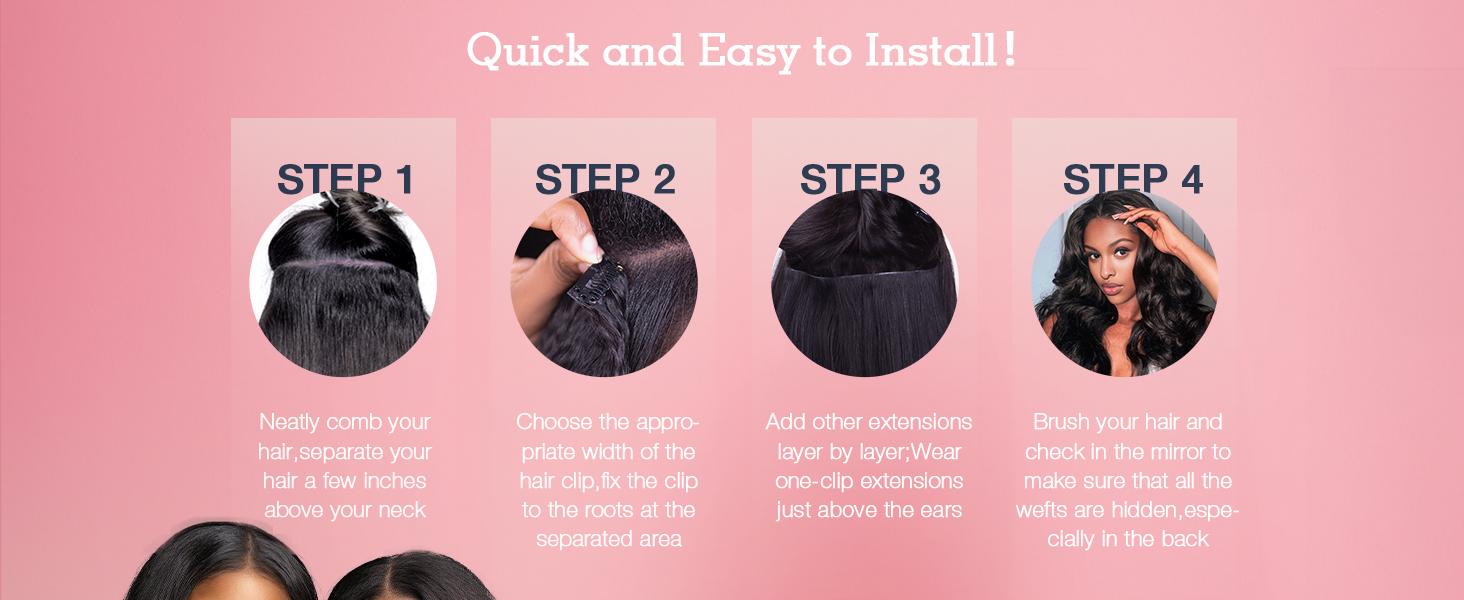 Mamushow Yaki Straight Clip in Hair Extensions Human Hair Seamless Pu Clip ins Hair 8 Pcs 18 Clips Human Hair Natural Black 12-30 Inches 120g/pack