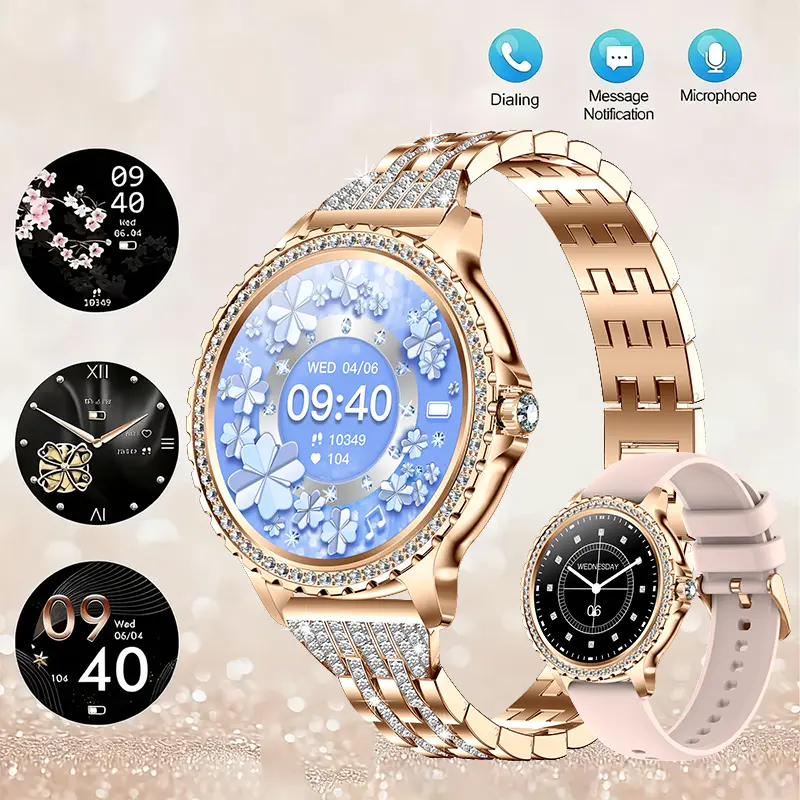Luxury Women's Smart Watch Rose Gold IP68 2026 New, DiamondDial & Diamond-Studded Strap, Bluetooth Call Answer/Reject, 1.32" HD Touchscreen FitnessTracker, Sleep Monitor, 100+ Sport Modes, Extra Strap