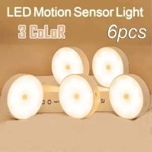 Wireless Motion Sensor LED Night Light USB Rechargeable 2-6 Pack 3 Color Modes Warm Cool Natural White Energy Efficient Auto On Motion Detected