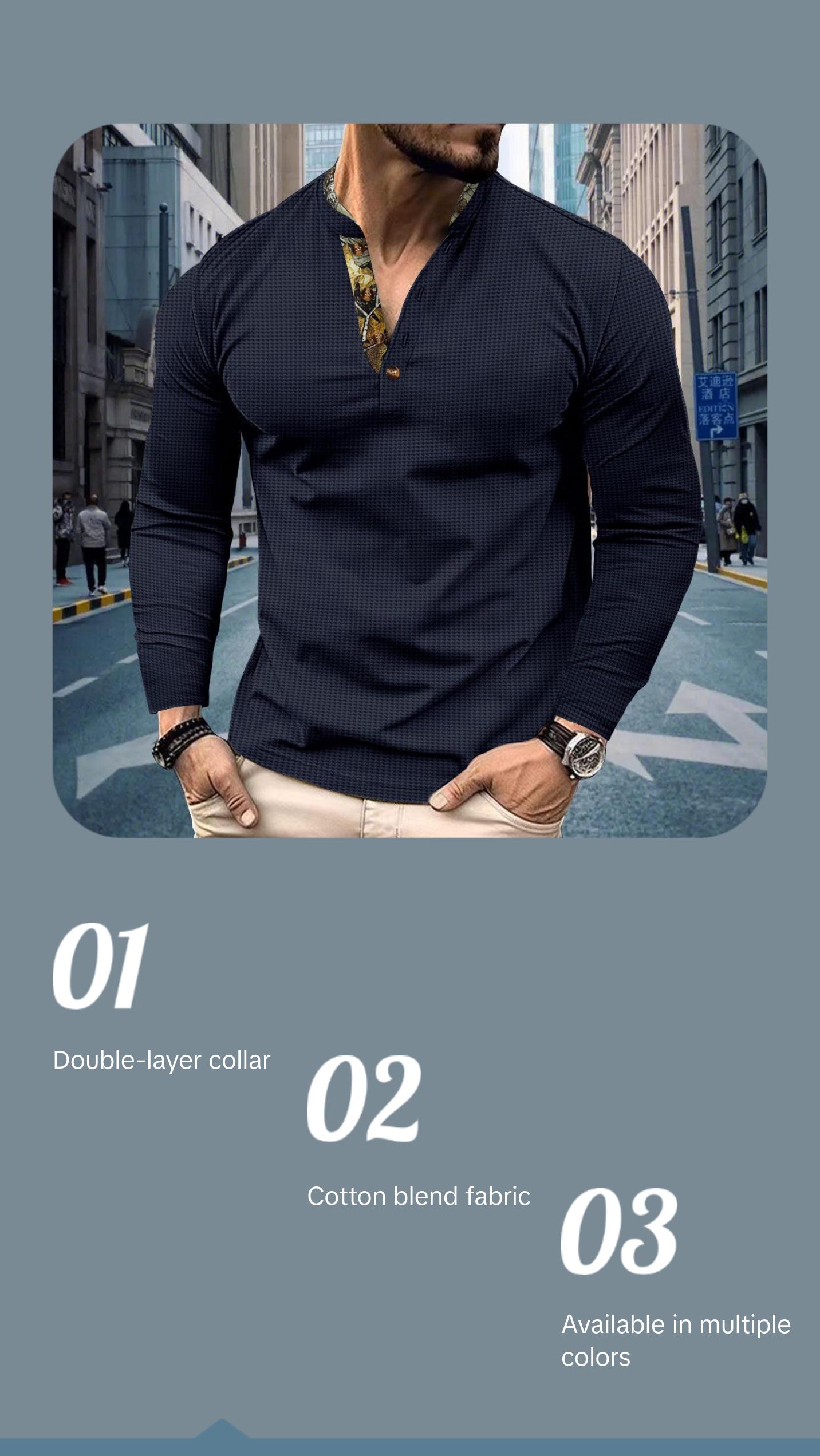 Men's Polo Shirt Double-layer Stand Collar Long Sleeve