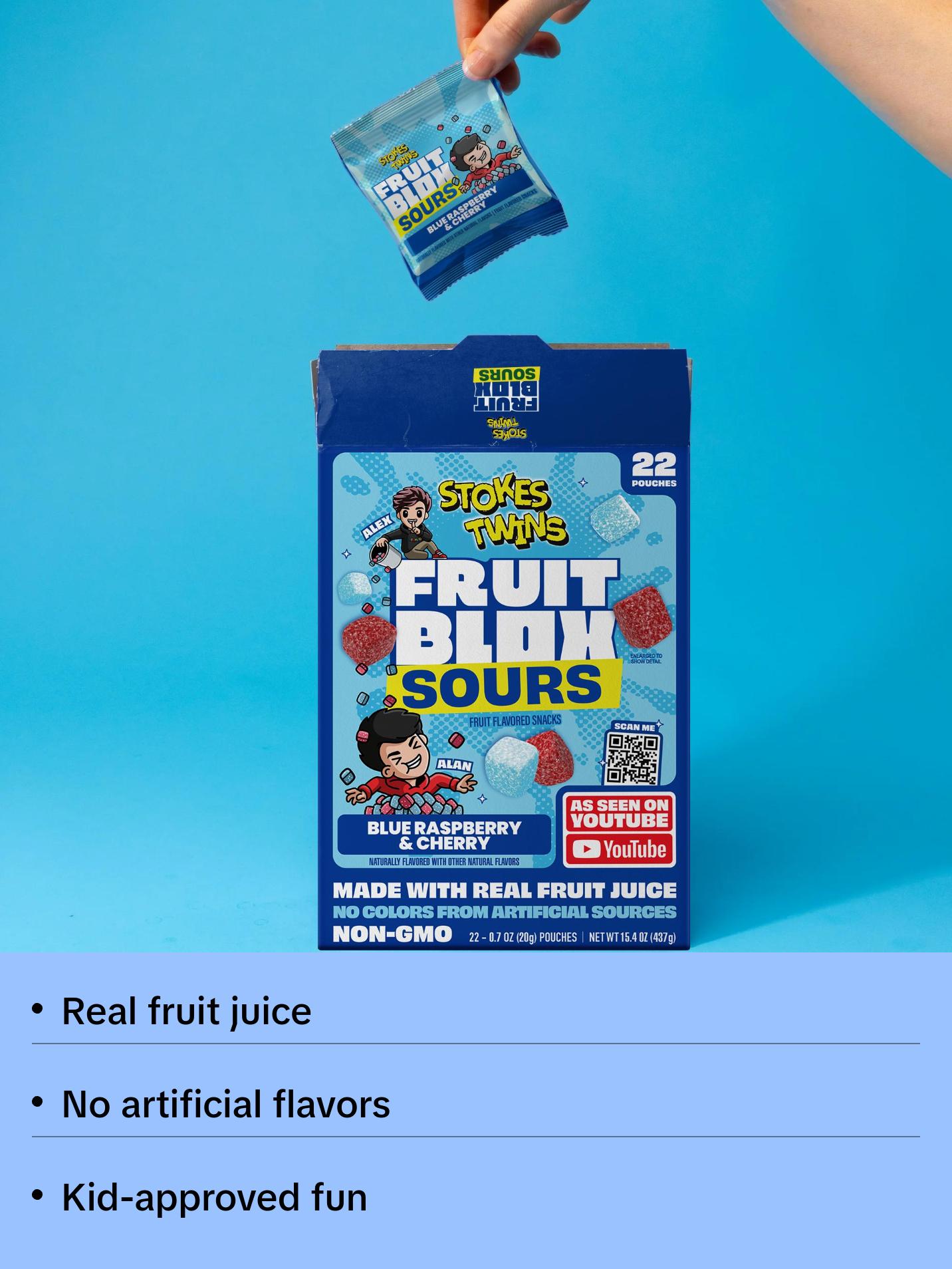 FruitBlox Sours Stokes Twins Blue Raspberry & Cherry Fruit Snacks