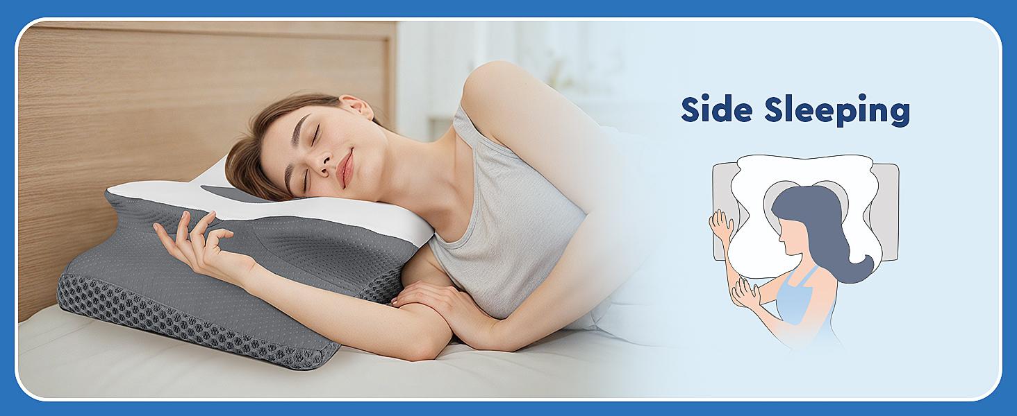 CushZone Cervical Pillow for Cozy Sleep, Odorless Ergonomic Contour Memory Foam, Orthopedic Bed Pillow for Side, Back, and Stomach Sleepers