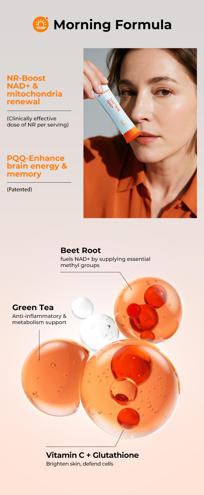 OXYENERGY  3-Day NAD+ PRO 24/7 Anti-Aging –  Day & Night Cellular Activation Powder | NR + PQQ | L-Ergothioneine+Spermidine | Beet Root | Boost Energy, Sleep, Skin, Brain & Longevity，Teasty Natural Orange and Berry Flavor,6 Packets