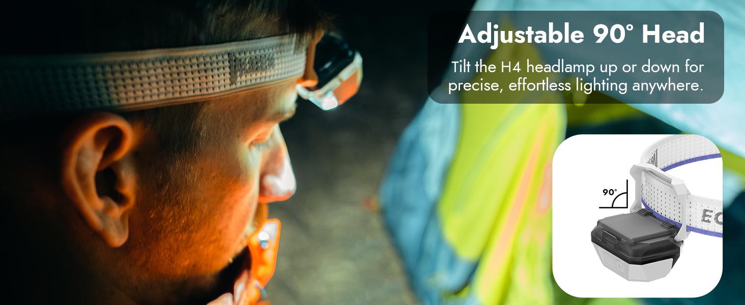 WUBEN H4 Rechargeable Headlamp with Gesture Control, 800 Lumens Dual LED Spot/Flood, IP68 Waterproof, Red Safety Light, 90° Adjustable, Dual-Power (Rechargeable & AAA), Ultra-Light 80g for Camping, Work, Outdoor Sports, Outdoorfun