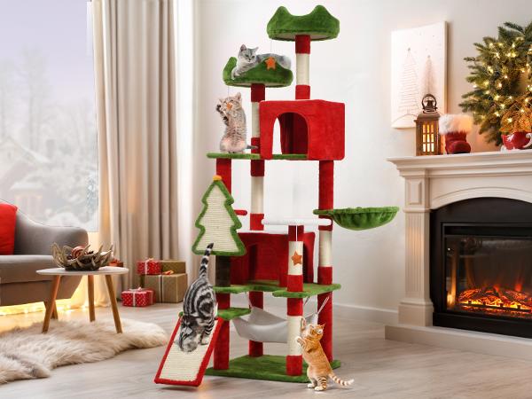 YITAHOME 54/75 Inch Green Red Cat Tree Tower for Indoor Cats, Multi-Level Cat Climbing Tower with Cat Condos, Top Perches, Hammock, Sisal Scratching Posts and Board, Kittens Play Activity Center, Decor YITAHOME 54/75 Inch Green Red Cat Tree Tower for Indoor Cats, Multi-Level Cat Climbing Tower with Cat Condos, Top Perches, Hammock, Sisal Scratching Posts and Board, Kittens Play Activity Center, Decor