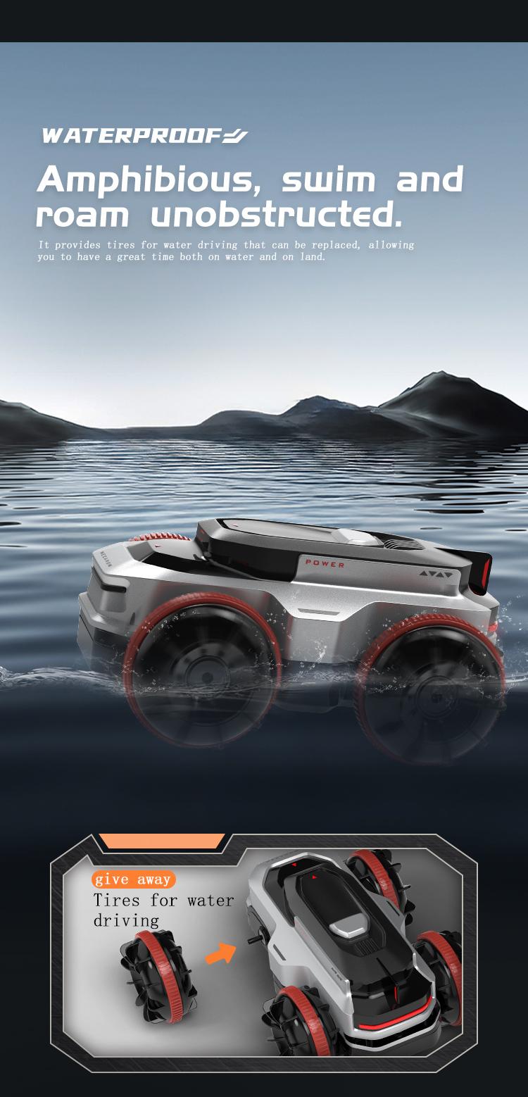 BRRRRT Amphibious Remote Control Car 4WD Waterproof RC Vehicle 360°Rotation RC Truck Stunt Car 2.4 GHz Remote Control Boat for 5 6 7 8 9-12 Kids Girls Boys Gift All Terrain Water Beach Pool Toy