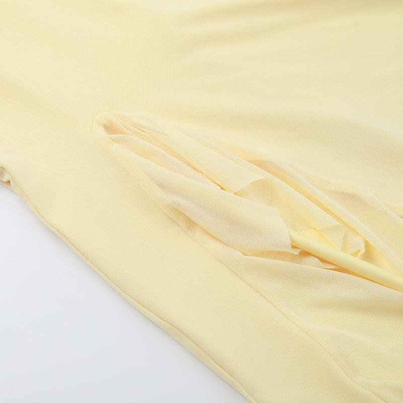 JY24071SKO-Women's Summer Sheer Beach Cover Up Dress Elegant Sleeveless V-Neck Ruffle Trim Split Maxi Gown Lightweight Transparent Mesh Long Dress for Tropical Vacation Poolside and Cruise Wear