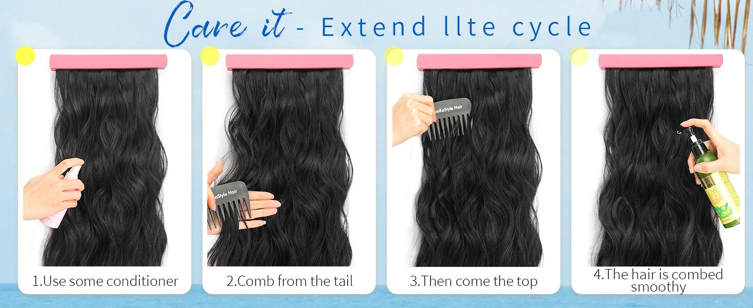 AISI HAIR Clip in Synthetic Hair Extension 4PCS Long Wavy Hair Extensions 20/24 Inch Synthetic Thick Hairpiece for Women