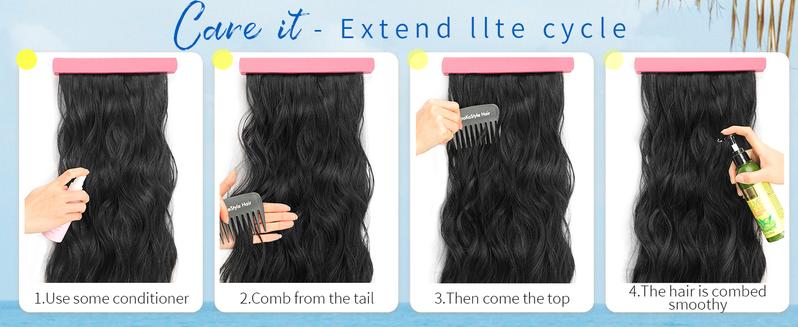AISI HAIR Clip in Synthetic Hair Extension 4PCS Long Wavy Hair Extensions 20/24 Inch Synthetic Thick Hairpiece for Women