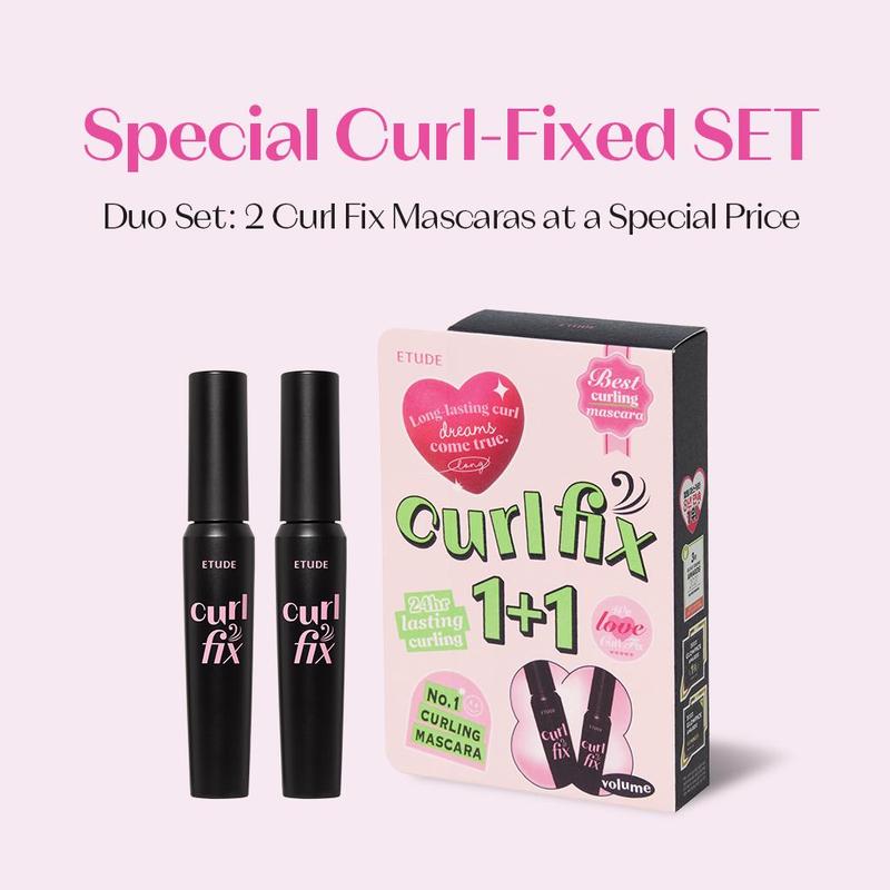 [ETUDE Official] Curl Fix Mascara Duo Set #01 BLACK & #04 Volume | 24H Smudge Proof Curl | Volumizing & Lengthening | Waterproof Formula