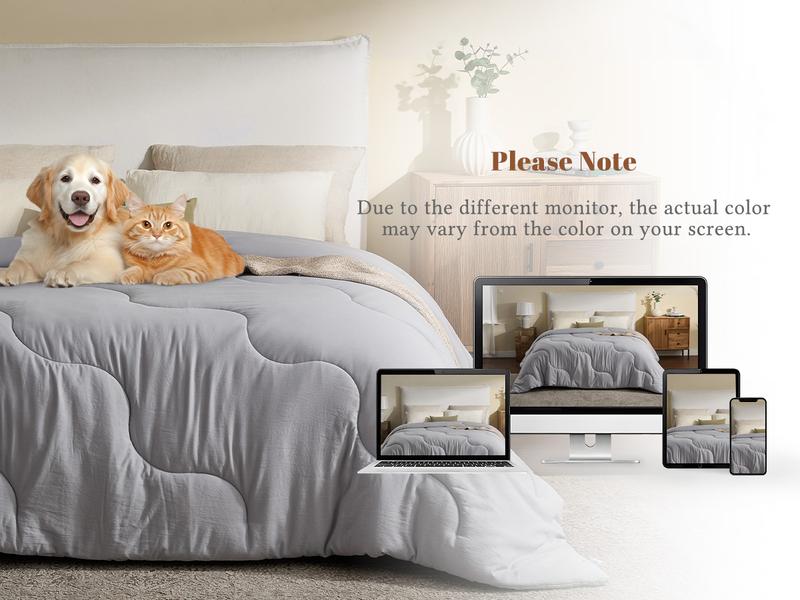 【BEDLORE】Wave Quilted Comforter Duvet Insert, Soft Down Alternative with Corner Tabs, All-Season Comforter, Machine Washable for Bedroom Use