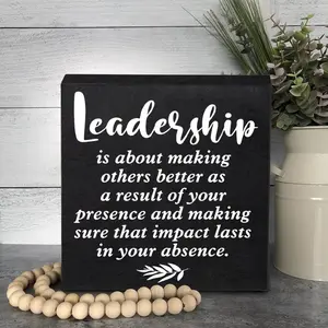 5x5 Inch Leadership Quote Wooden Box Sign - Inspirational Office Desk Decor for Boss, Manager, Team Leader home easter hone wall art bar flat library desktop display cafe gift funny warning unique animal lover gift private vintage metal wall art aluminum