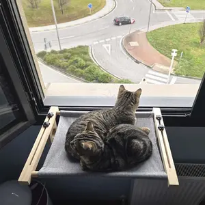 Cat Windowsill Perch, Easy To Adjust And Assemble, High Strength Load Bearing, Wooden Breathable Cat Hammock Large Cat Bed Base For Windowsills, Bedsides, Drawers And Cabinets For Small Pets To Sunbathe On