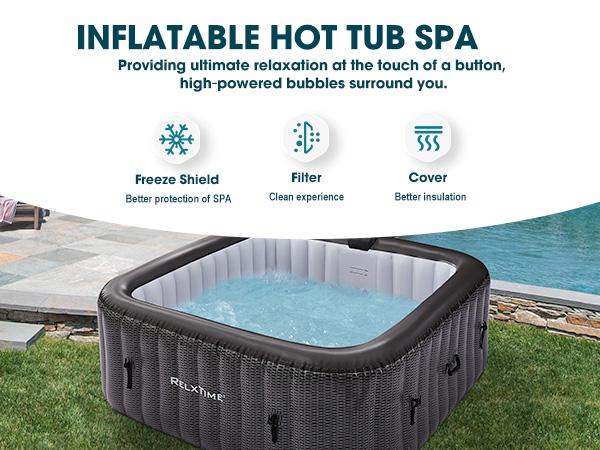 RELXTIME 73" 4-6 Person Inflatable Hot Tub with Energy Efficient Spa Cover/Insulated Cover/Mat FathersDayGift Portable Reusable