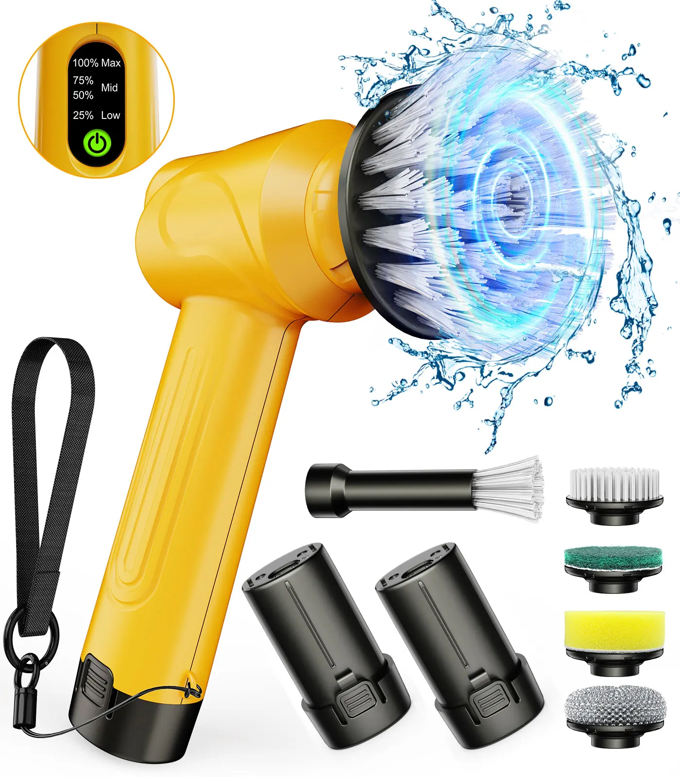 qimedo 4000mAh Battery Electric Spin Scrubber Q4, Handheld Scrubber for Cleaning with Display, Power Dish Scrubber with 5 Heads, Shower Cordless Cleaning Brush for Bathroom/Sink/Window