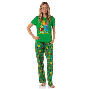 Sesame Street Women's Elmo And Friends Cookie Monster Distressed Print Sleep Pajama Set