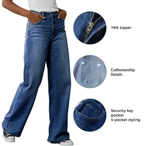 Women's High-Waisted Wide-Leg Loose Stretch Boyfriend Jeans Lightblue Minimalist Basic Bottoms for Daily Wear japanese  cuff  jeans kris  vervet  fashion comfortable slim jean Style Womenswear Casual new spring woman trendy fits