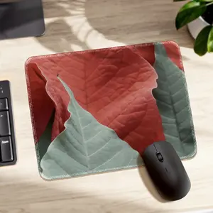 Gaming Mouse Pad with Maple Leaf Pattern "Red Maple & Green Shadow" - High-Density Fiber Surface for Precision Control, Stitched Edges, Anti-Slip Base. 10.24x8.27in
