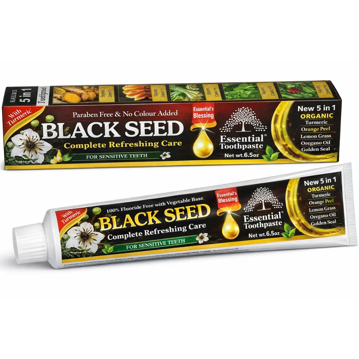 Organic Black Seed Essential Toothpaste 5 in 1 100% Fluoride Free ...