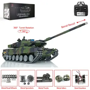 Henglong 1/16 7.0 Leopard2A6 RC Tank 3889 Barrel Recoil Metal Tracks W/ Rubbers