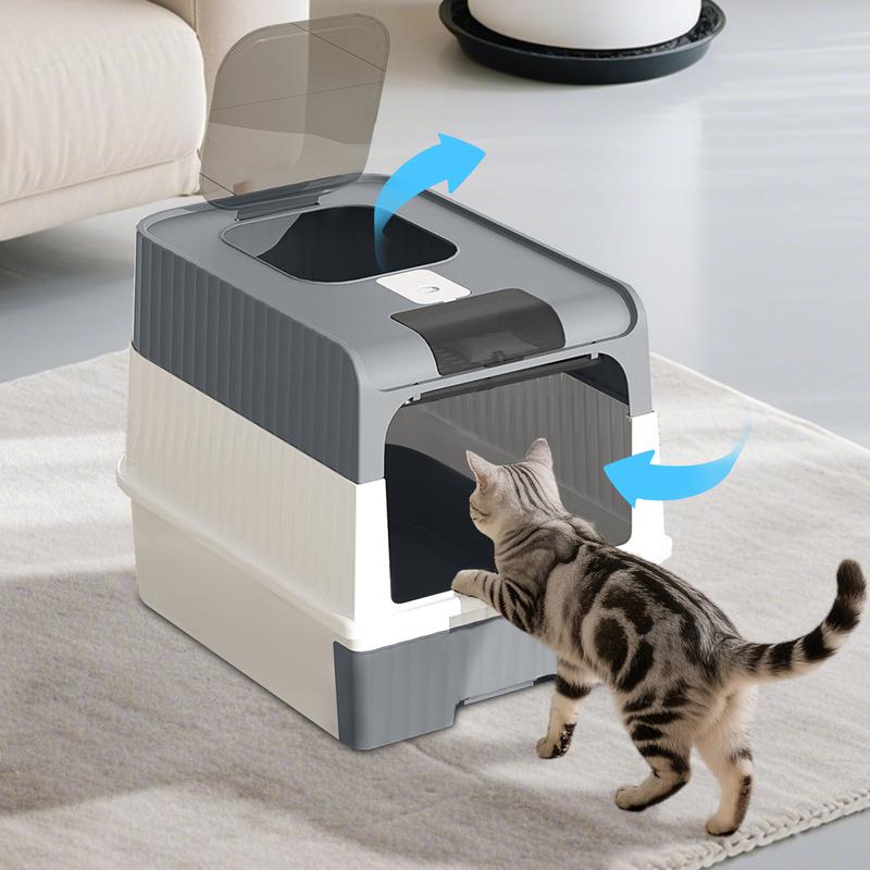 Fully enclosed cat litter box with cat litter shovel, deodorant, splash-proof baffle drawer design is convenient for changing cat litter, practical cat toilet, suitable for all kinds of pet cats