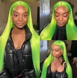 Neon Green Long Straight Wig Glueless Wig Lace Frontal Pre-plucked Hairline Heat Resistant Synthetic Wig for Women