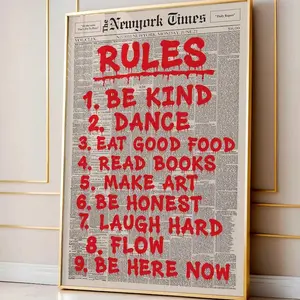 Vintage Rules Poster, Motivational Wall Art, Inspirational Quote Print, Be Kind, Dance, Laugh Hard, Modern Home Décor