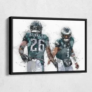 Jalen Hurts & Saquon Barkley Poster  Philadelphia Eagles Wall Art, Football Decor for Home, Man Cave, Sports Gift, Poster
